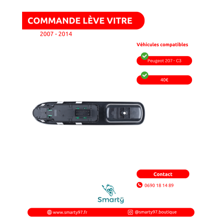 Commande lève-vitre Peugeot 207 2 vitres électriques à l'avant