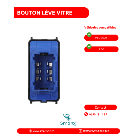 Bouton lève-vitre Peugeot (fiche bleu)