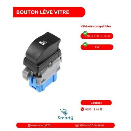 Bouton lève-vitre Renault fiche bleu