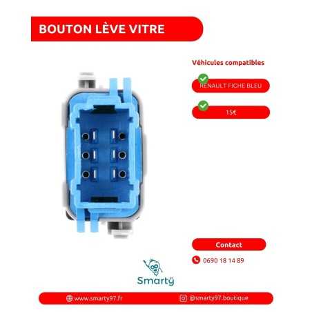 Bouton lève-vitre Renault fiche bleu
