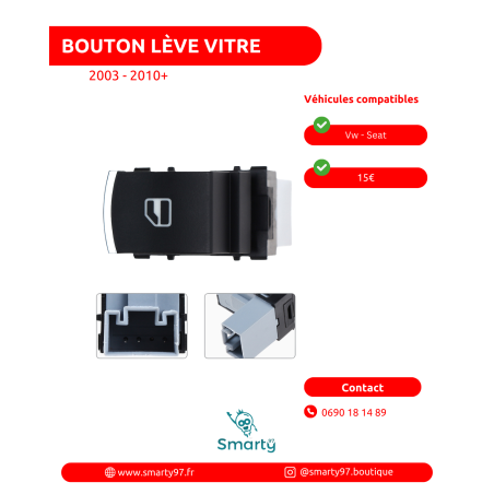 Bouton lève-vitre Peugeot grosse fiche noire