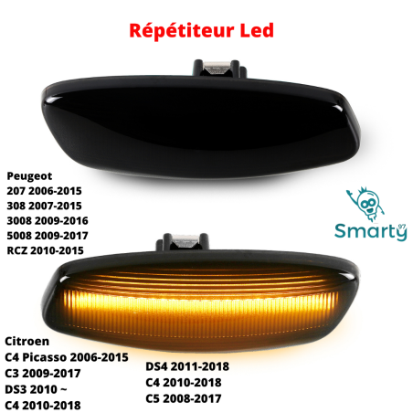 Répétiteur Rétro led Peugeot, Citroen, Clignotants à LED Dynamique